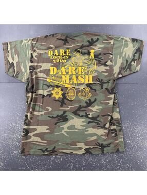 VTG D.A.R.E. Dare Shirt Mens Medium Green Woodland Duck Camoflauge Y2K